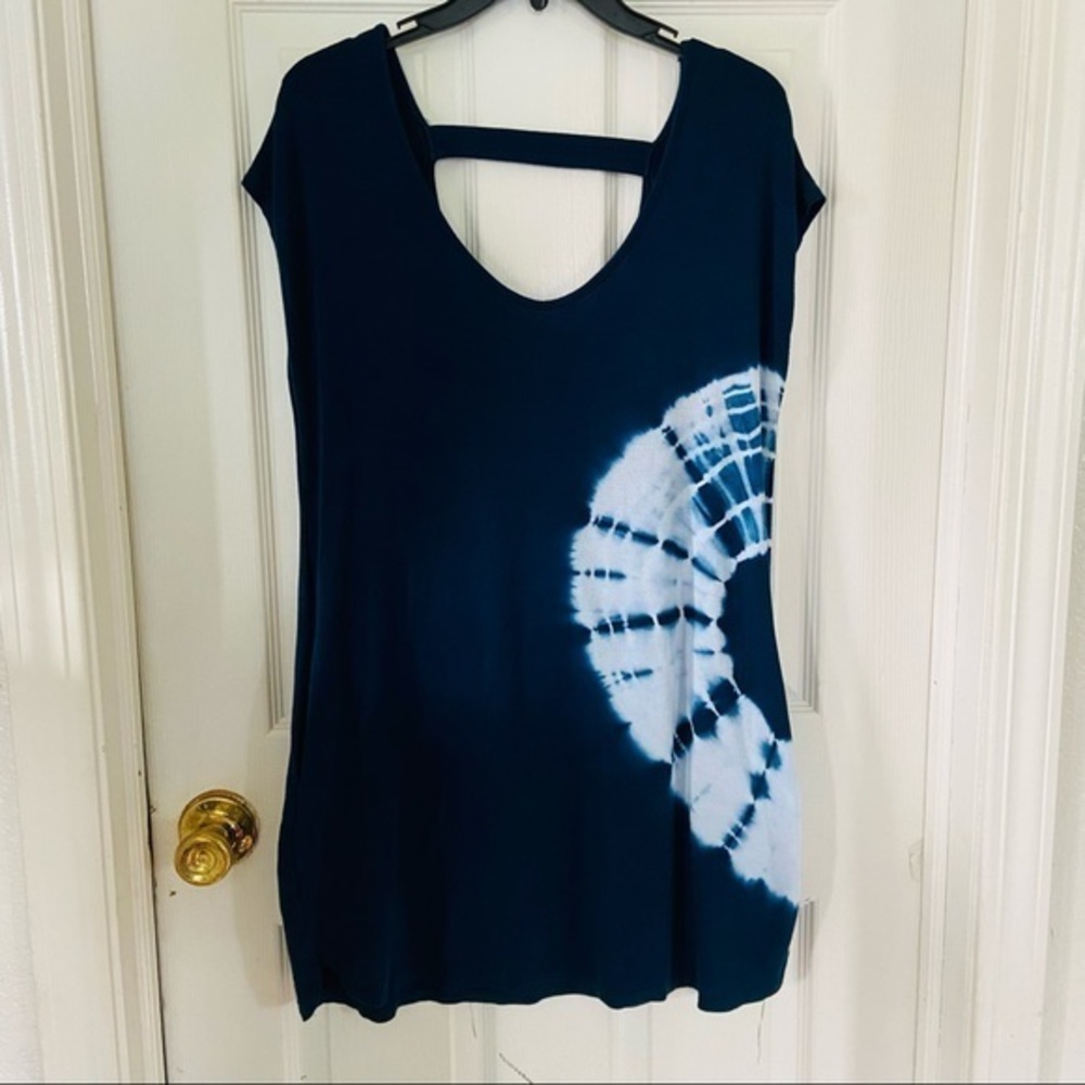 BEACH BREAK navy tie dye circle swirl swimsuit stretch cover up dress size small